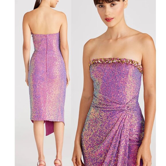 NWT $645 THEIA ANNIKA SEQUIN STRAPLESS COCKTAIL PARTY DRESS IN IRR PRIMOSESIZ 4 - Picture 2 of 8